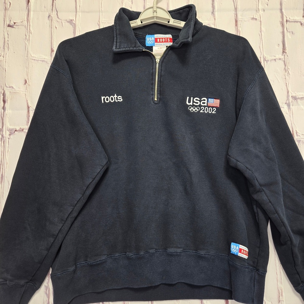 Vintage Roots 2002 US Olympic Team Quarter Zip Sweatshirt Mens Large‎ Navy Blue